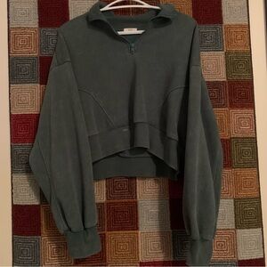 Ardene Teal Quarter-Zip Cropped Sweatshirt